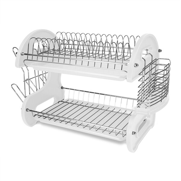 2 Tier Plastic Dish Drainer, White